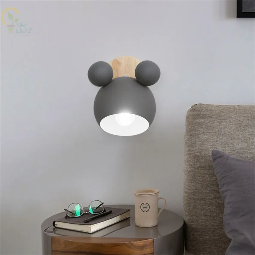 Mickey LED Wall Lamp Modern Bedroom Bedside Wall Sconce Lovely Wood Wall Light Luminaire Children's Room Study Home Decor