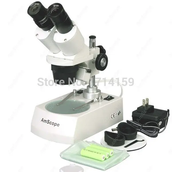 AmScope Supplies Cordless LED Top and Bottom Lights Stereo Microscope 20X-40X