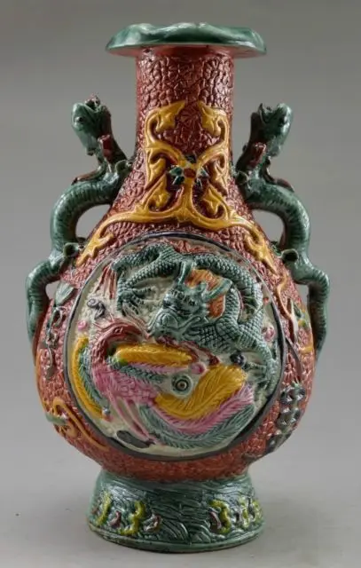 

Elaborate Chinese Collectible Decorated Old Handwork Porcelain Carved with Dragon Phoenix Statue Vase