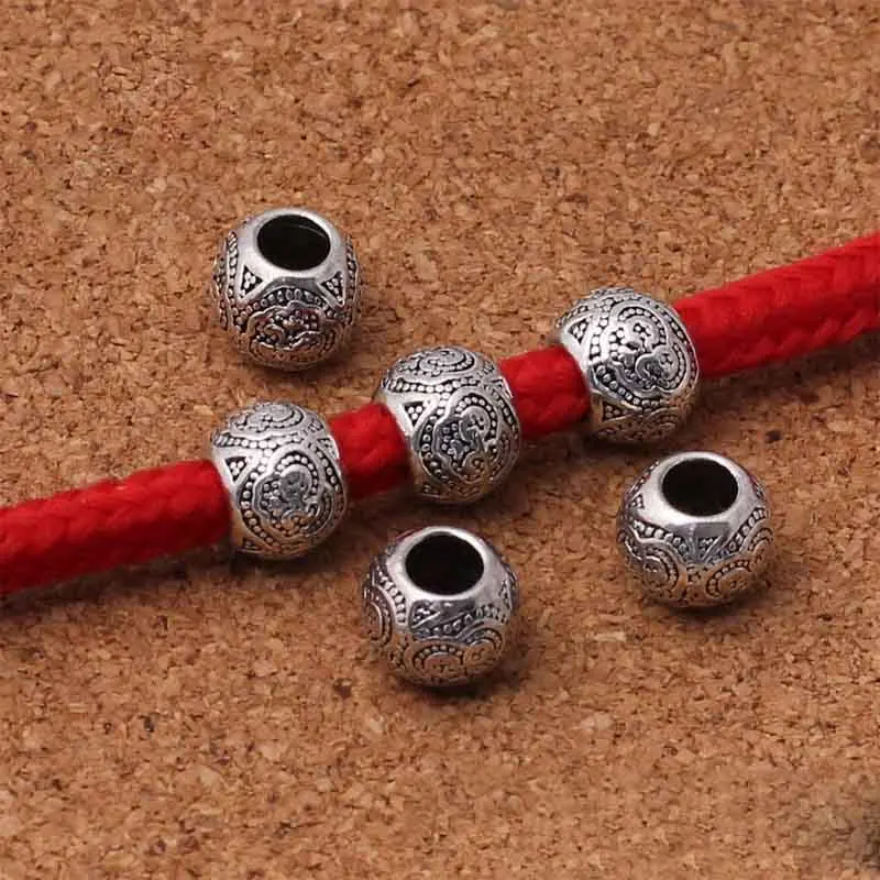 10pcs/lot Tibetan Silver 4.5mm Big Hole Spacer Beads Handmade Metal Barrel Charm Metal Beads DIY Jewelry Making Beading Findings