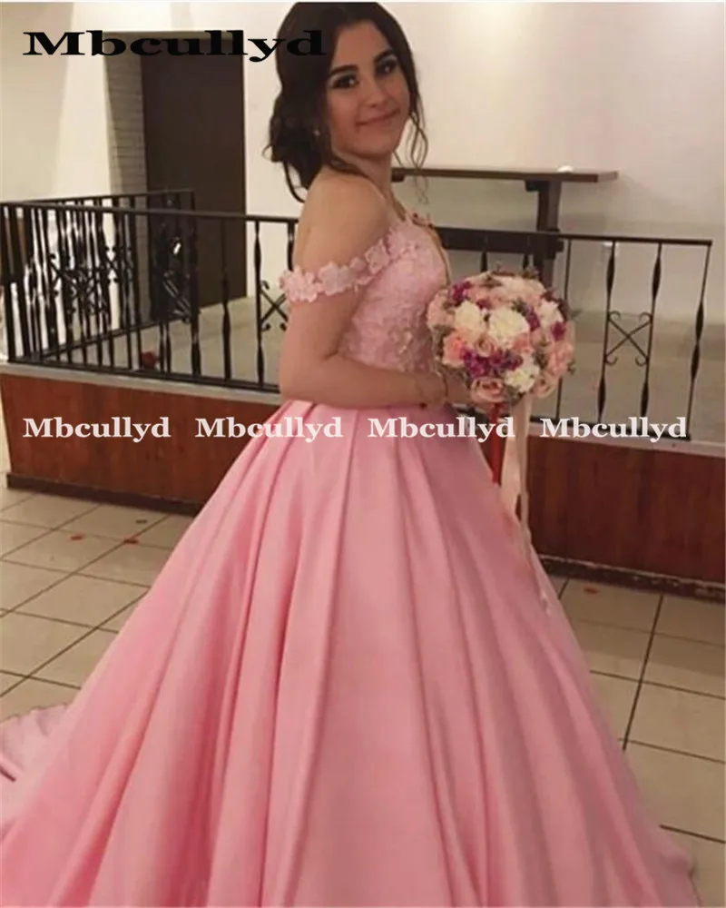 Mbcullyd Luxus Ballkleid Quinceanera Kleider 2019 Sexy Off Schulter vestido de 15 anos Chic Spitze Applique Rosa Süße 16 kleid