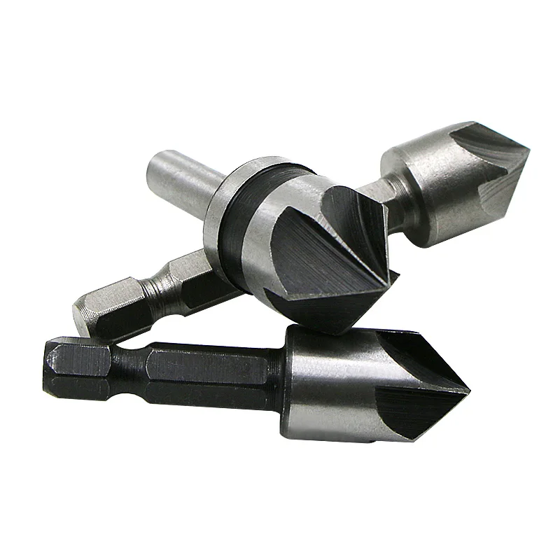 5Pc Industrial Countersink เจาะชุด5ขลุ่ยอ่างล้างจานเจาะไม้โลหะทำงาน Chamfer Chamfering Cutter