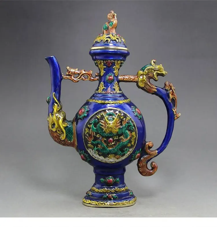 Christmas gift Ancient Chinese cloisonne longfeng lion statue of the teapot home decorationMetal crafts