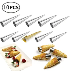 Moldes de cono de tubo cónico, herramienta de cocina para hornear, espiral, Croissants, cuerno de crema, pastelería, postre, 5/10 Uds.