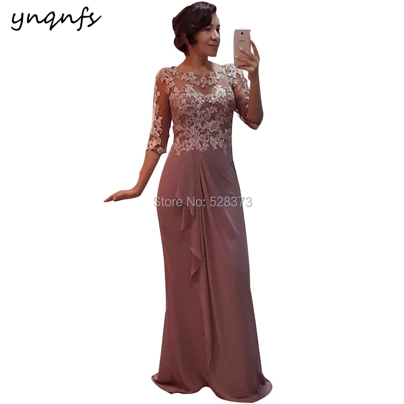 

YNQNFS Robe de Soiree Vestido Вечерние платья для матери невесты с рукавами Длинные наряды для жениха Элегантный MD299