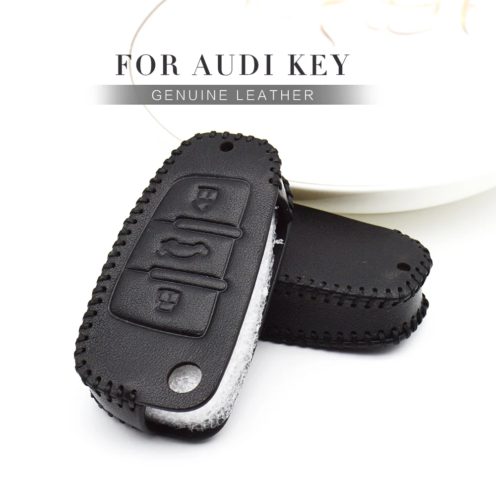 Genuine Leather Car Key Case Cover For Audi A3 8p 8L rs3 A4 B5 B6 B9 A6 4F C6 C5 Q5 Q7 R8 TT Mk1 3 Buttons Key Shell Accessories