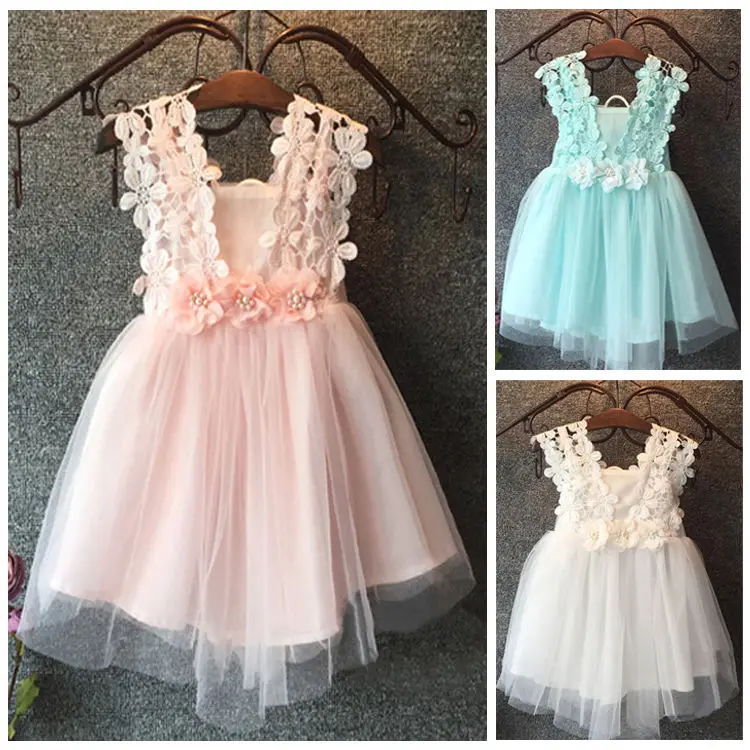 

Baby flower Kids girl dress Princess Lace Tulle Tutu Backless Gown Formal Party Dress Mint Pink White 2-7Y