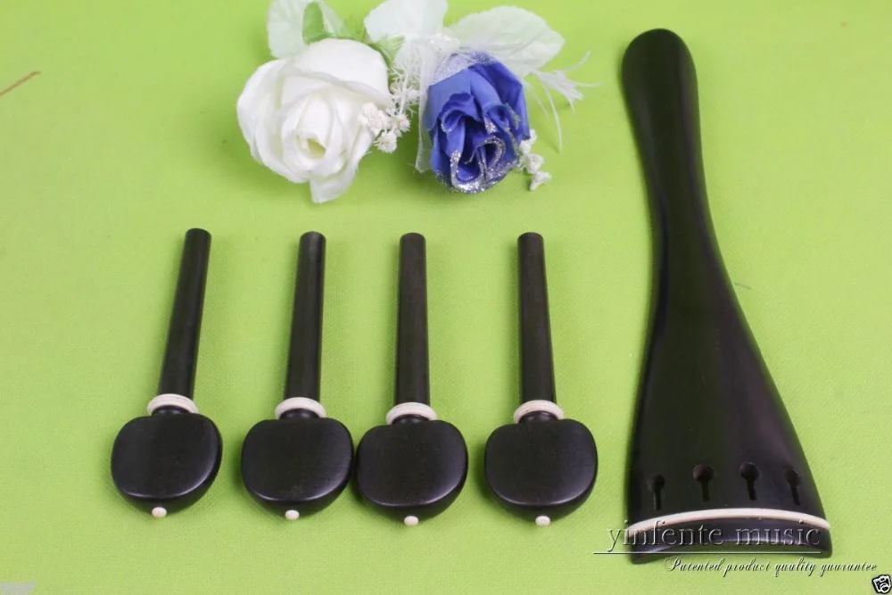 Yinfente Cello Accessories 4/4 Full Size Cello Parts Ox Bone Inlay : Ebony Wood Cello Tailpiece Peg Cello Tailpiece