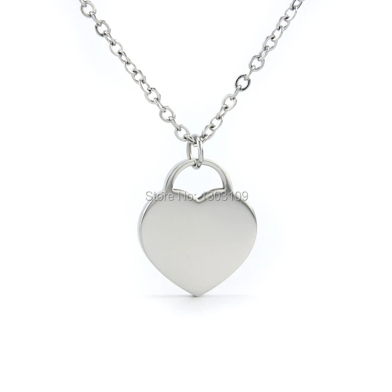 10pcs jewelry burnish polished mini heart tag Necklace silver color for women girls stainless steel wholesale price