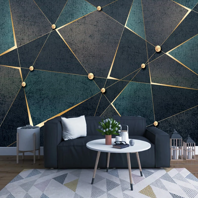 Custom Wallpaper Modern Creative 3D Geometric Lines Golden Abstract Waterproof Canvas Photo Murals Living Room Decor 3D Sticker