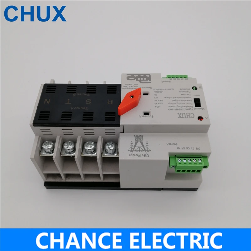 CHUX Mini ATS 4P 100A Automatic Transfer Switch Electrical Selector Switches Dual Power Switch Din Rail Type ATS  CXS4P-100