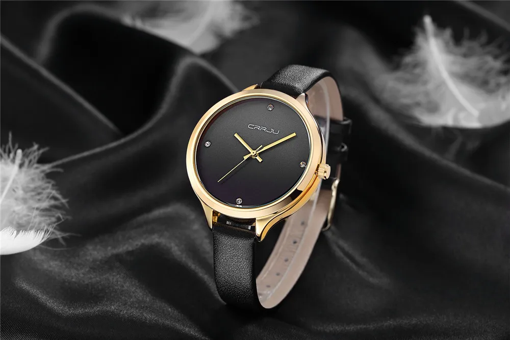 High Quality CRRJU Brand Leather Watch Women Ladies Fashion Dress Quartz Wristwatches Roman Numerals Watches Christmas gift