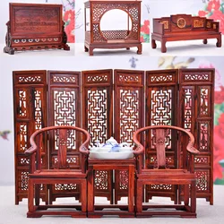 Mother Garden Simulated Chinese Antique Mini Furniture Model Toys Solid Wood Carving Wood Craft Gifts Small Screen Decoration