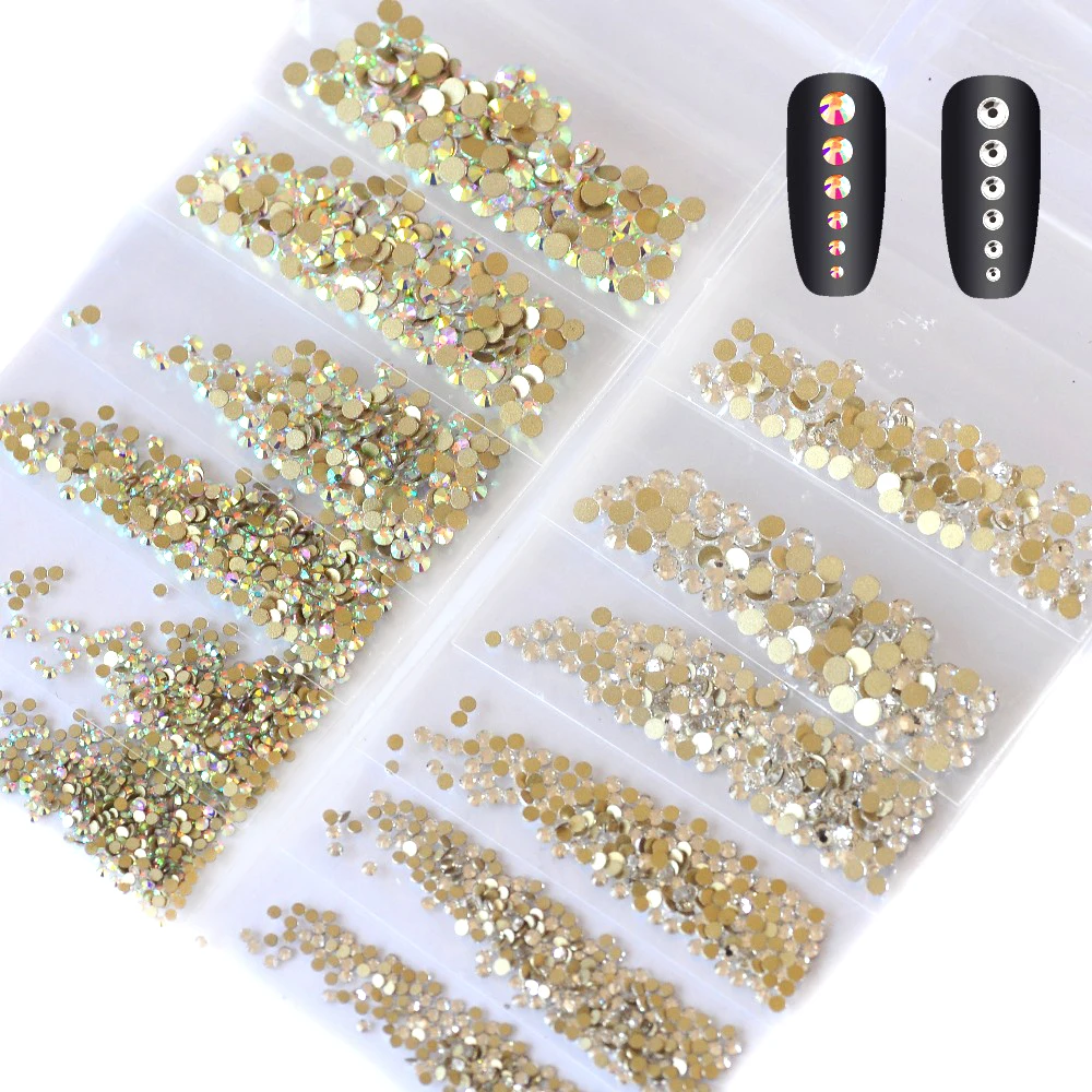 

Yanruo 1440pcs Crystal DIY Rhinestones Mix Size SS3-SS10 Glitter Non Hotfix Flatback Manicure Nail Art Decorations Glass Beads