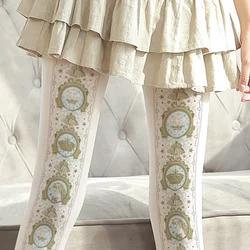 High quality Japanese pantyhose lolita girls bow spring and summer wind printed velvet leggings