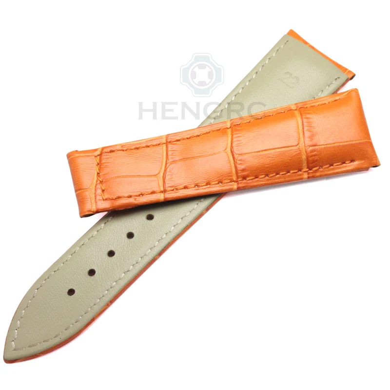 Wholesale Watchbands 20 22mm Genuine Leather Watch Band Strap Black Brown Orange Belt Replacement No Buckle For Omega