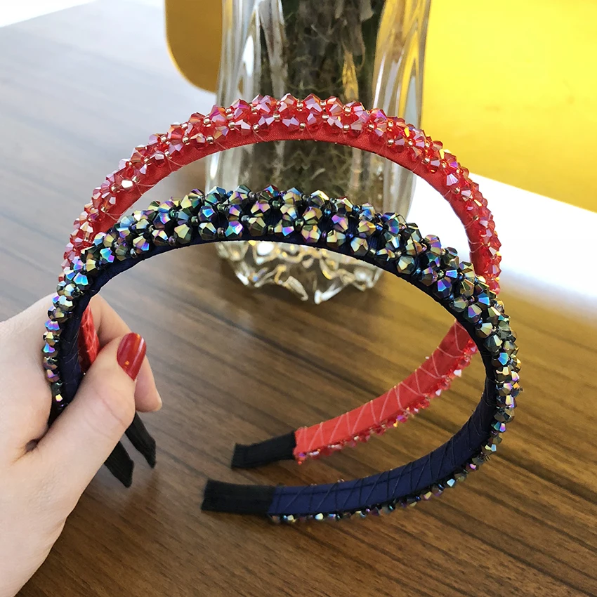 Levao Women Baroque Style Multicolor Rhinestone Hairband Wide Crystal Headbands Women wedding Hair Hoop Womens Hair Accessories