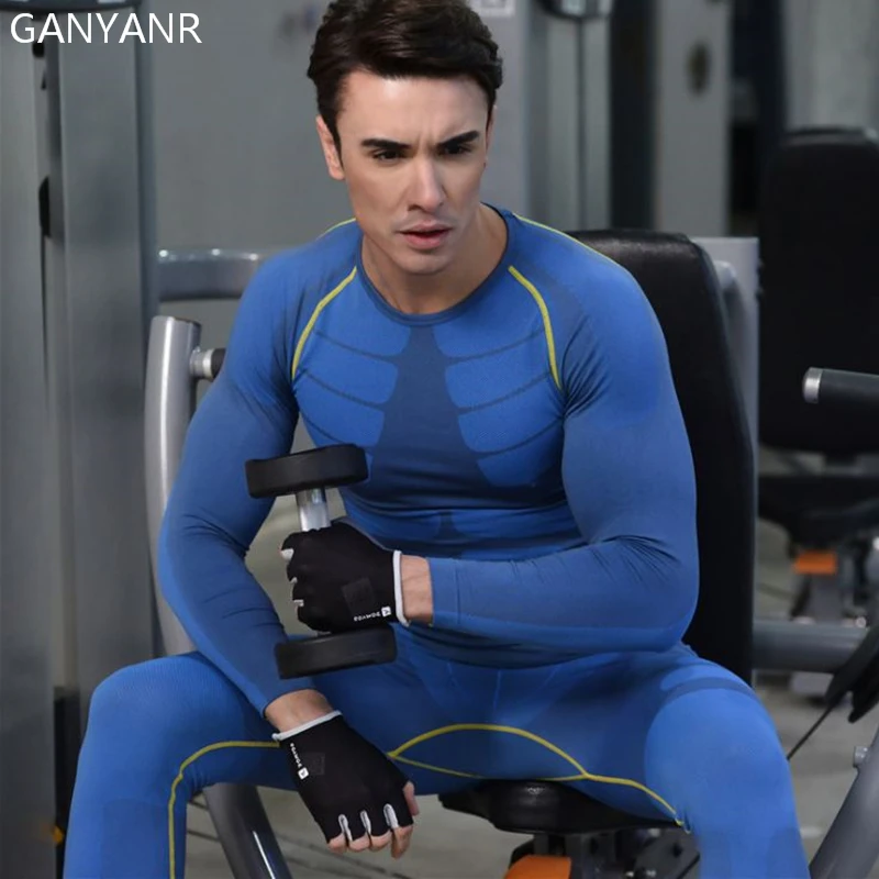 GANYANR Brand Running T Shirt Men Sportswear Quick Dry Tennis Basketball Compression Long Sleeve Fitness Jogging spodnie do ćwiczeń