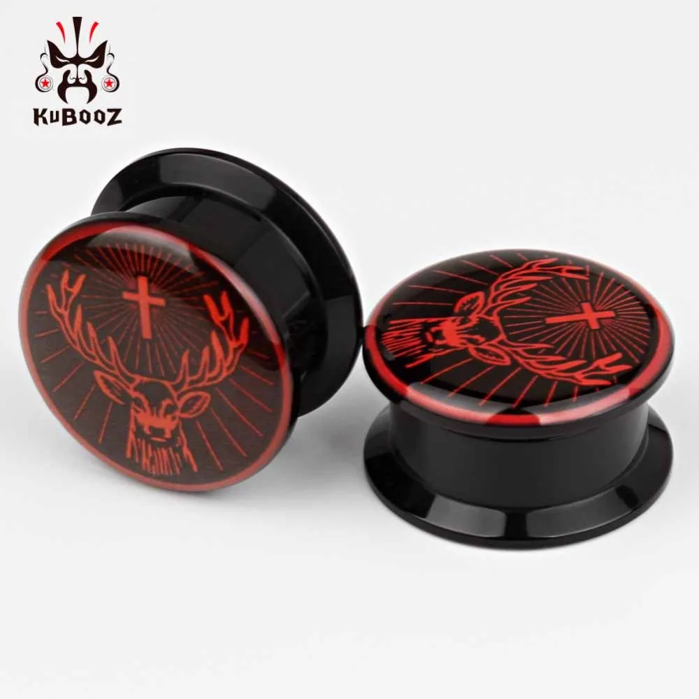 KUBOOZ Popular Red Deer Sheep Head Acrylic Ear Gauges Body Jewelry Piercing Ear Plugs Tunnels Fashion Earring For Gift 6-30mm