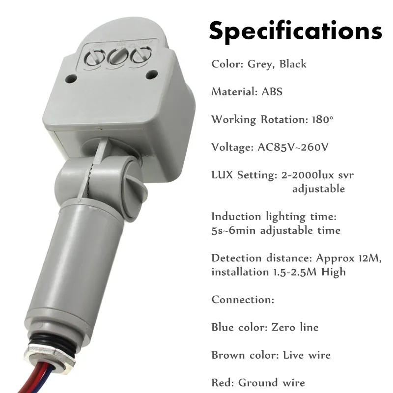 Outdoor Motion Sensor 220V 12V Wall Light Lamp LED PIR Infrared Motion 180 Degree Rotating Switch Sensor Detector