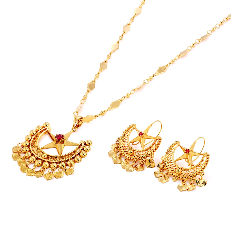 Ethlyn 2018 Gold Color Beautiful Ethnic Wedding Luxury Jewelry Sets for Women Accessories Lock Star Big Necklace/Drop Earrings