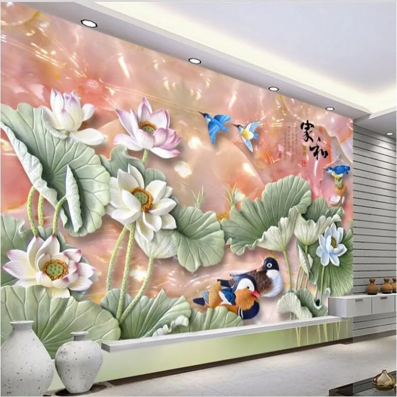 

wellyu Custom large - scale murals colorful art lotus TV background wall non - woven wallpaper papel de parede para quarto