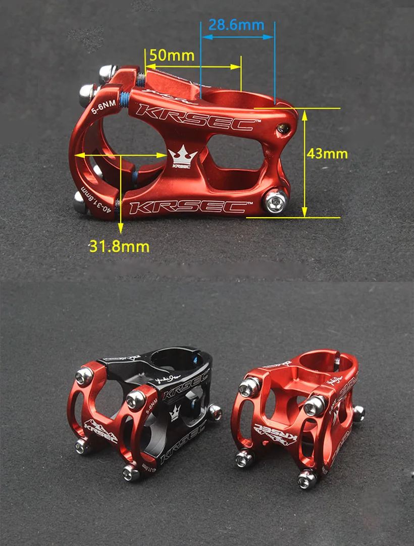 Q755 Schwarz Rot Racing Zyklus 31,8*50mm Aluminium Legierung Fahrrad Vorbau Downhill CNC Gefräste Fahrrad Vorbau MTB Mountain Road lenker – Detail 4
