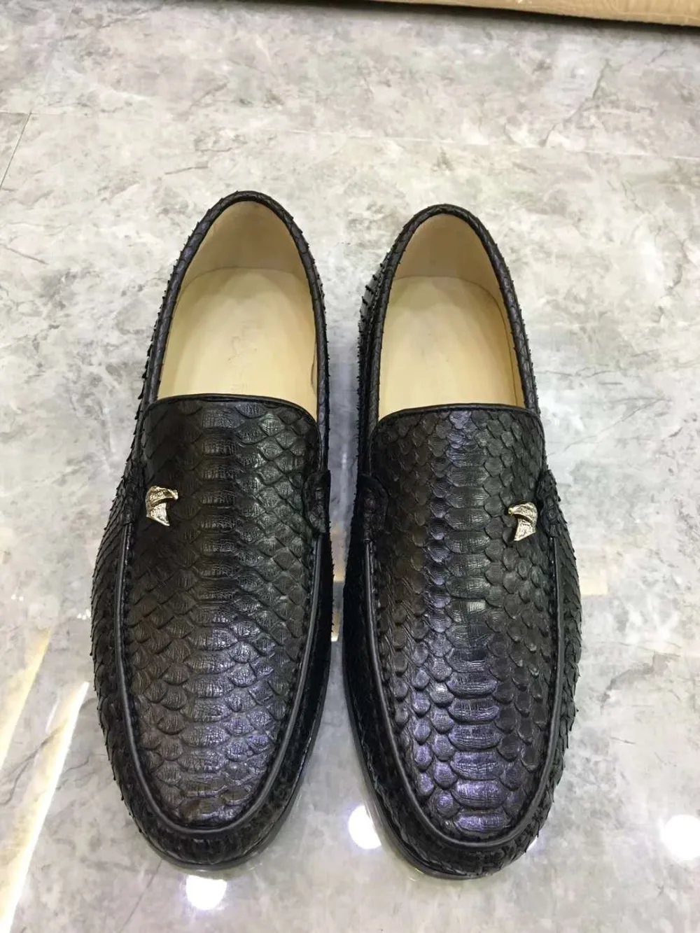 

100% Genuine real python skin men fashion dress shoe high end quality snake skin black color men shoe sneaker with cow lining