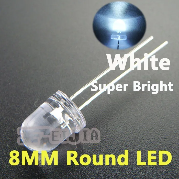 50pcs/lot 8mm white Round LED Diode Lndicator lights Super bright [white] IV:24000-48000MCD DC3.0-3.2V  150mA Free Shipping