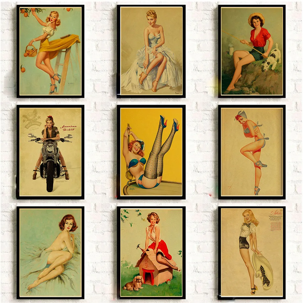 American Retro Poster Pin Up Girl Vintage Prints and Posters Room Cafe Club Bar Wall Sticker Home Decor