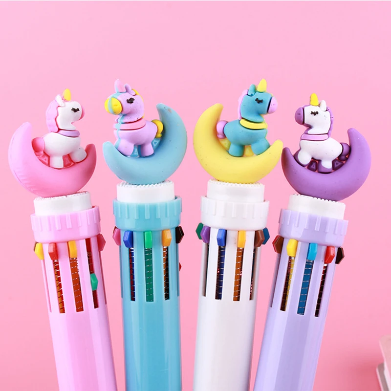 4pcs/lot Dream Unicorn 10 Colors Silica Rainbow Novelty Cartoon Ball Pens School Office Supply For Kids Gift Creative Stationery