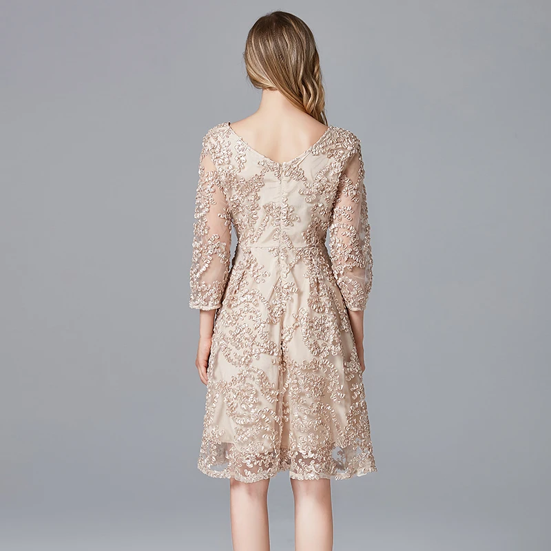 TAOYIZHUAI 2019 New Arrival Spring Summer Dress Plus Size Champagne Ladies Casual Lace A-Line Polyester Dresses For Women 14146