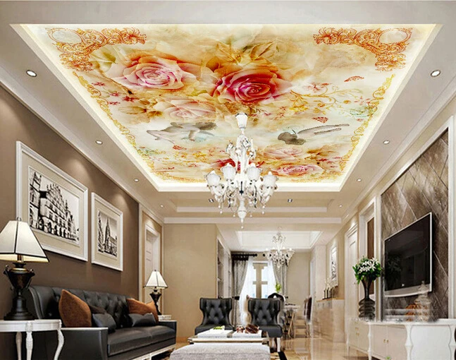 

Custom ceiling murals wallpaper ,angel and floral murals for the living room bedroom ceiling wall waterproof PVC papel de parede