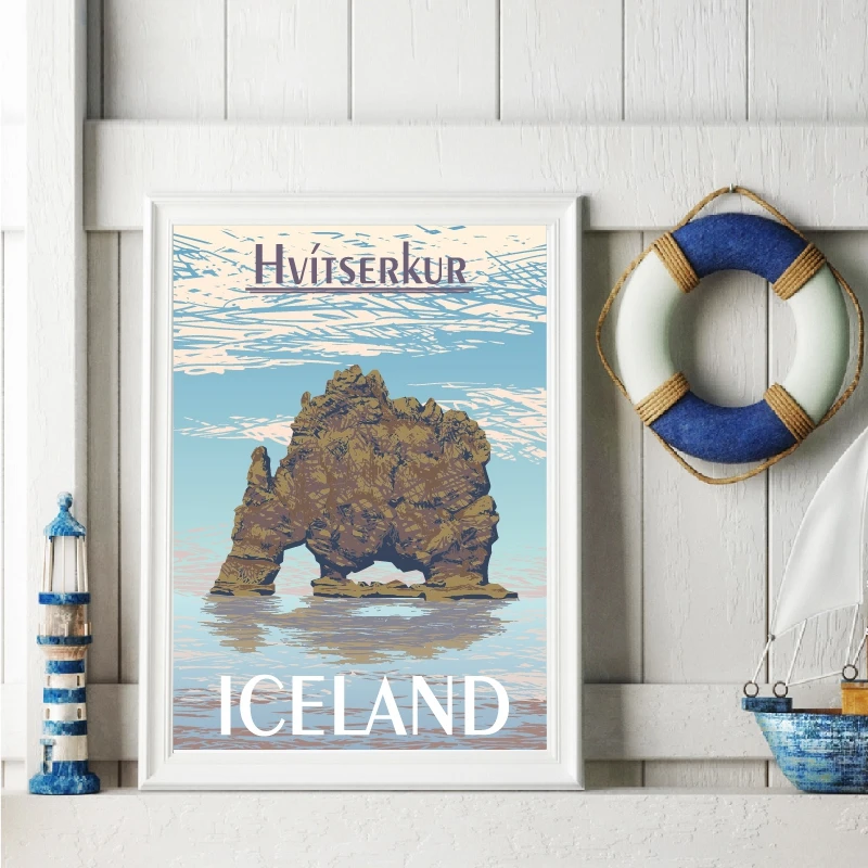 Hvitserkur Iceland Troll Rock Canvas Art Prints Dinosaur Rock Iceland Travel Poster Art Painting Wall Picture Home Room Decor