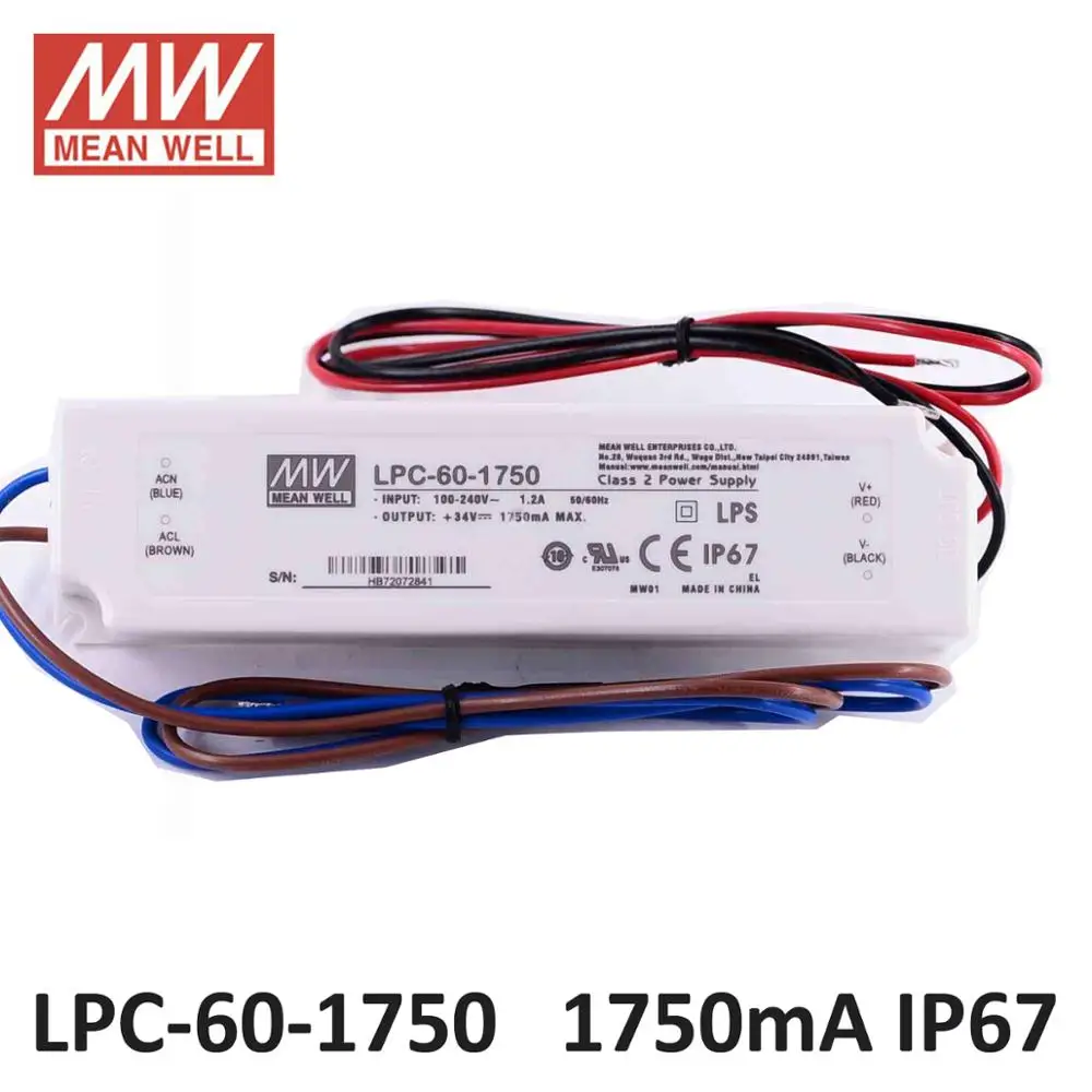 Meanwell LPC-60 constant current 9-42VDC 1400mA led power supply 1050mA 9-48V waterproof driver for Led strip lighting 1750mA