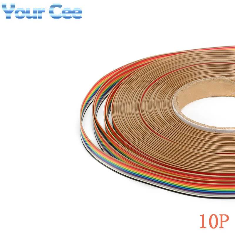 5meters/1meter 1.27mm Spacing Pitch10 WAY 10 Pin Flat Color Rainbow Ribbon Cable Wiring Wire For PCB DIY 10 Way 10P