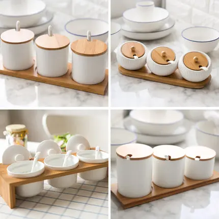 

Ceramic Seasoning Pots Set With Sugar Cans Dressing Box Japanese Creative Kitchen Supplies