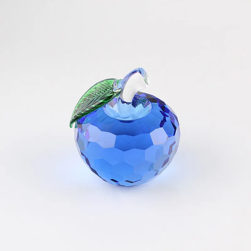 3D Blue Crystal Apple Figurines Sculpture Glass Fruit Paperweight Collection Fengshui Living room Home Decoration Christmas Gift