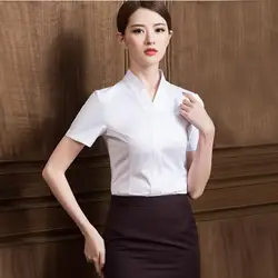 Flight Attendant Uniform Shirt Aviation Formal Blouse V neck Summer Women Work White