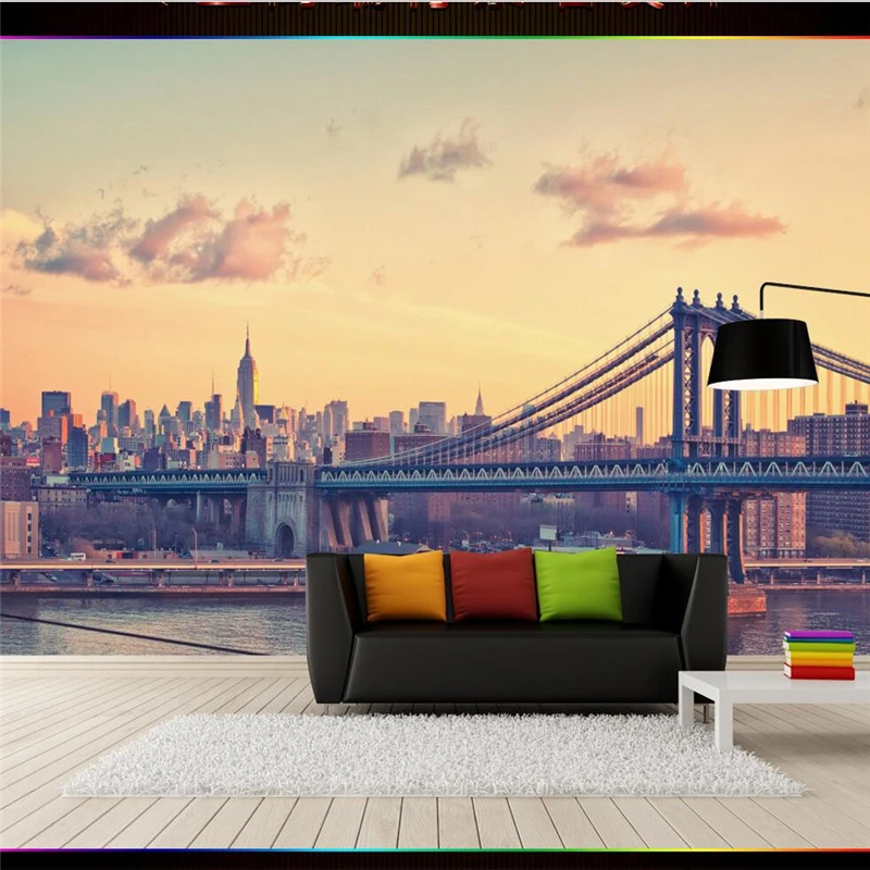 wellyu  papier peint  wallpaper for walls 3 d Custom wallpaper European Manhattan Bridge City Mural Background Wall