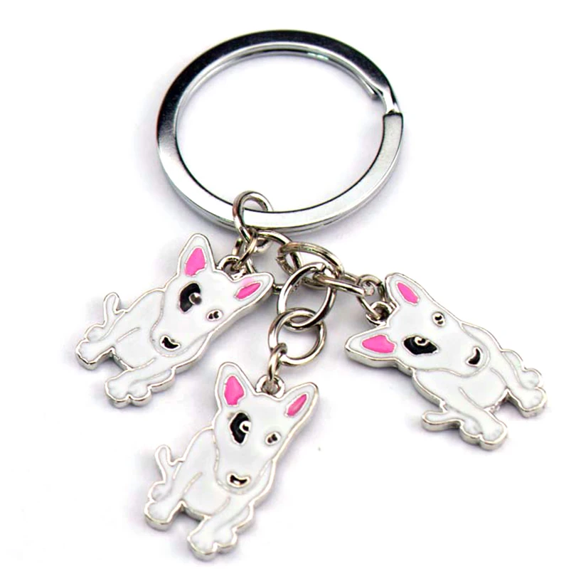 Keychains Cute Bull Terrier Keychains Dog Animal Pendant Key Chain Woman Luxury Key Rings Holder DIY Metal Keychain Keys gifts