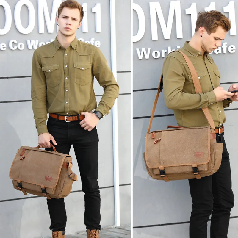 Vintage Canvas Briefcase Men 17 Inch Laptop Travel Handbag Business Tote Bags Male Messenger Bags Large Shoulder Bag XA200ZC