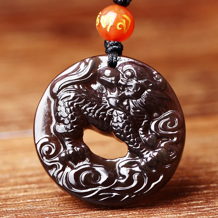 

Light evil ice Obsidian kylin auspicious color crystal jewelry pendant necklace and buckle
