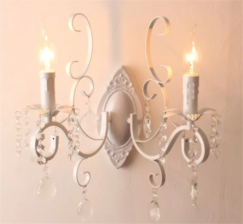 European classic vintage wall lamp black wrought iron body crystal deco candle wall light fixture for living room bedroom stairs