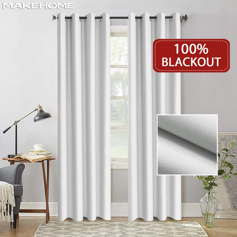 Flocked 100% Blackout Window Curtains Thermal Solid Curtain For Bedroom Living Room Fire Retardant Fabric Drapes