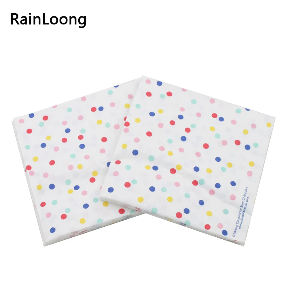 [RainLoong] 3-Plys Beverage Paper Napkin Colorful Dot Tissue Serviettes Decoupage Cocktail For Party Decoration 25*25cm