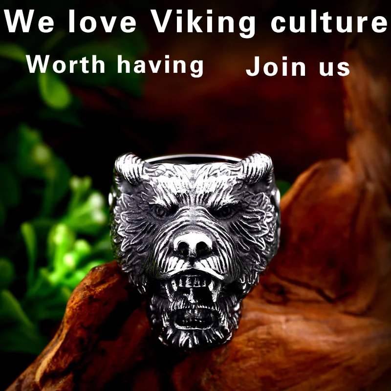 Beier 316L Stainless Steel Viking Bear Man Ring Odin high quality Amulet Pagan Punk Ring Charm Jewelry LR648