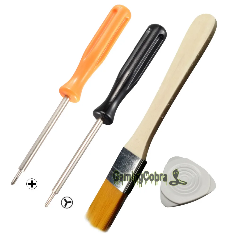 EXtremeRate-트라이윙 크로스 스크루 드라이버 브러시, 삼각형 핀 도구 세트, 닌텐도 스위치용 화면 보호기 2 개 포함