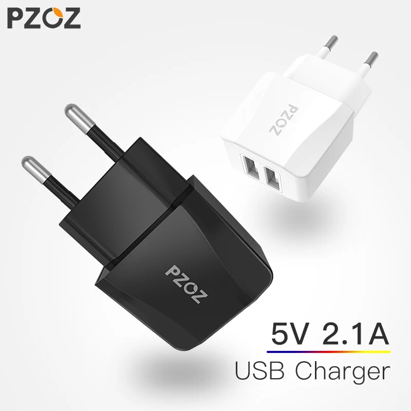 Pzoz-usb carregador para viagens, eu plug, 2a, adaptador de carregamento rápido, carregador portátil de parede dupla, cabo do telefone móvel para