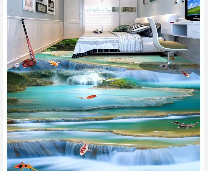 

3d flooring Landscape waterfall 3D floor waterproof wallpaper for bathroom 3d 3d floor painting wallpaper